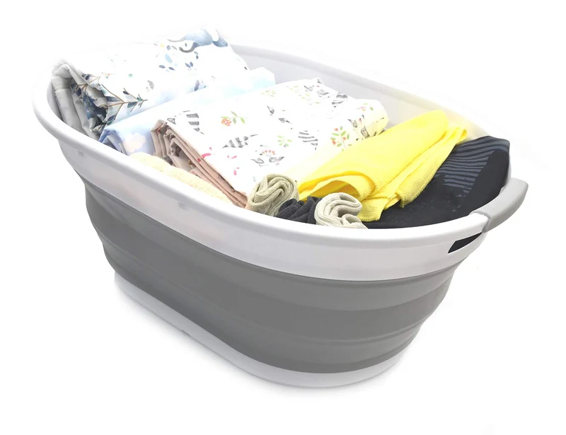 SAMMART 28L Faltbarer Wäschekorb aus Kunststoff - Ovale Wanne/Korb - Faltbarer Aufbewahrungsbehälter/Organizer - Tragbarer Waschtrog - Platzsparender Wäschekorb Wasserkapazität 22L