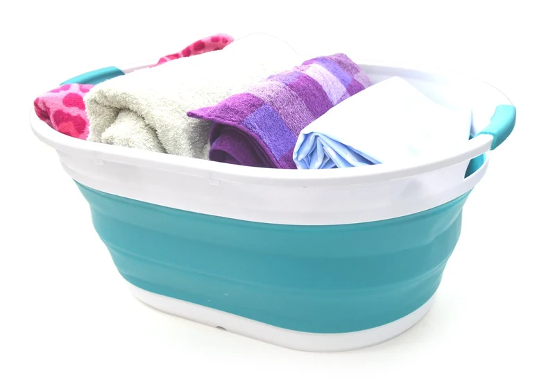 SAMMART 39L Collapsible Plastic Laundry Basket - Oval Tub/Basket - Foldable Storage Container/Organizer - Portable Washing Tub - Space Saving Laundry Hamper