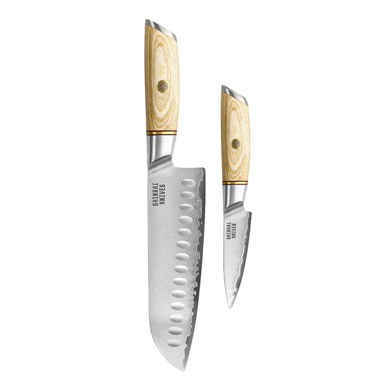 Shinrai Knives - Hikari Damast 2-teiliges Set - Santoku + Schälmesser