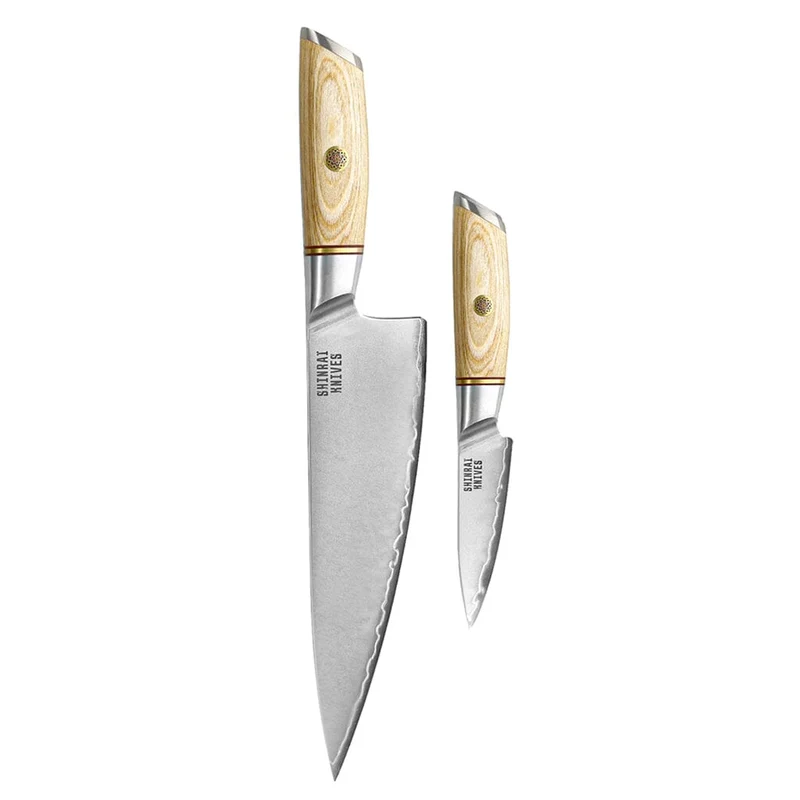 Shinrai Knives – Hikari Damast 2-teiliges Set – Kochmesser + Schälmesser