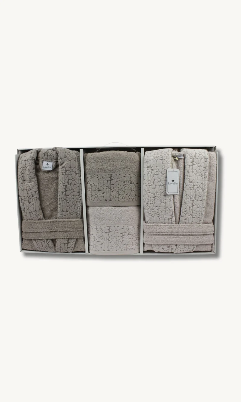 Vera Beige/Hellbeige Bademantelset 6 teilig