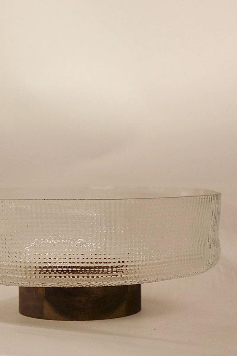 Glasschüssel auf Akaziefuß 25cm