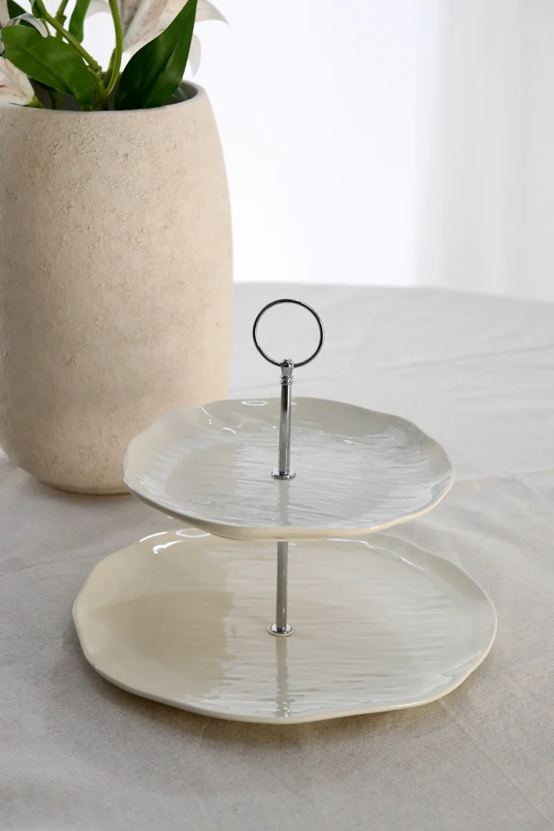 Cermico Beige Etagere 2-stöckig