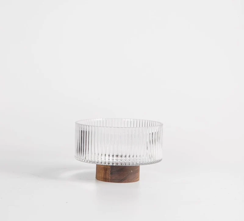Glasschüssel auf Akaziefuß 14,8cm