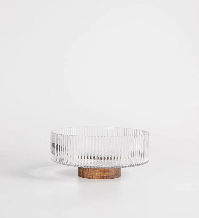 Glasschüssel auf Akaziefuß 20,5cm