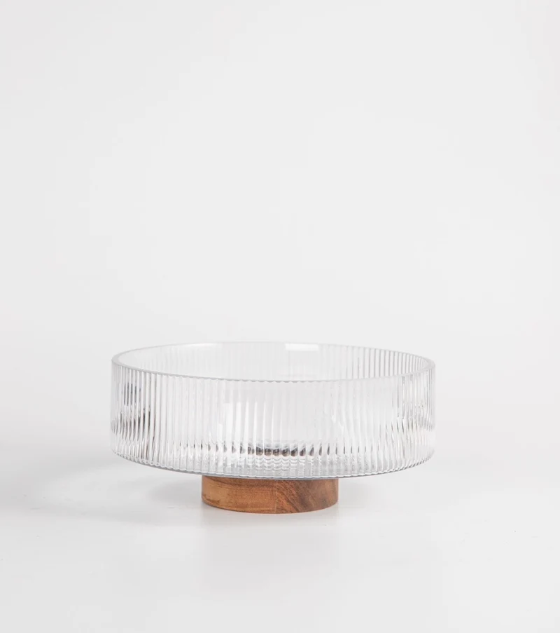 Glasschüssel auf Akaziefuß 26cm