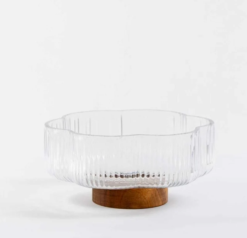 Glasschüssel auf Akaziefuß 20,5cm