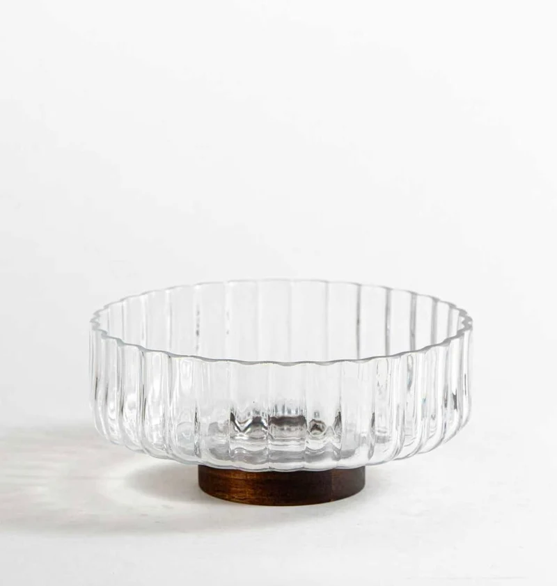Glasschüssel auf Akaziefuß 20,5cm