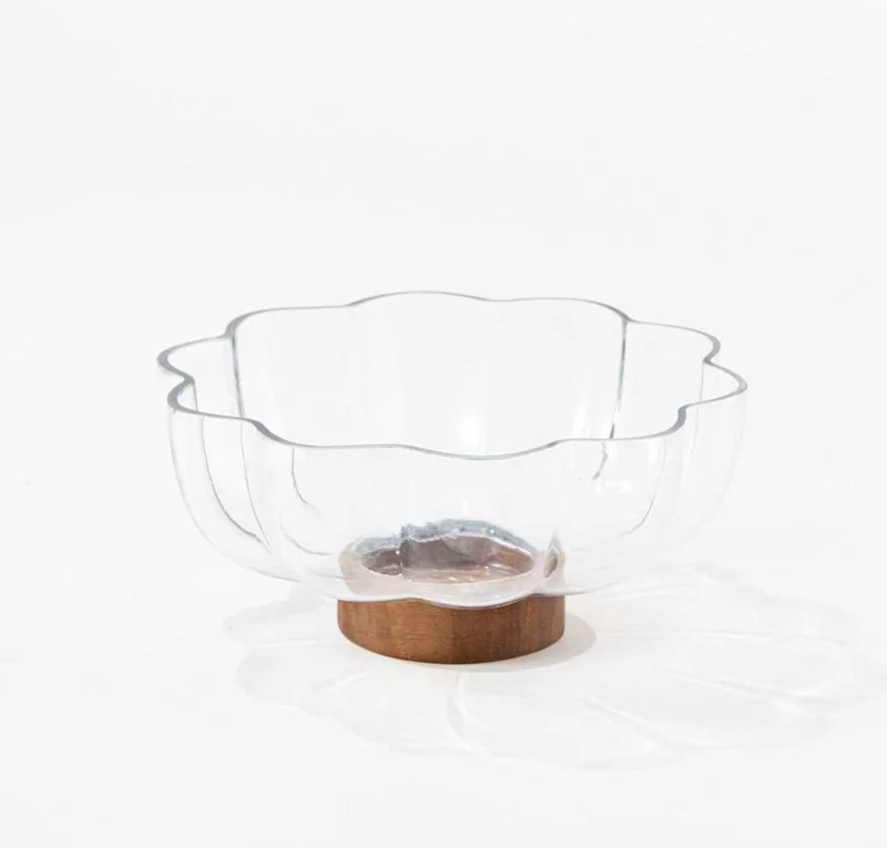 Glasschüssel auf Akaziefuß 25,5cm