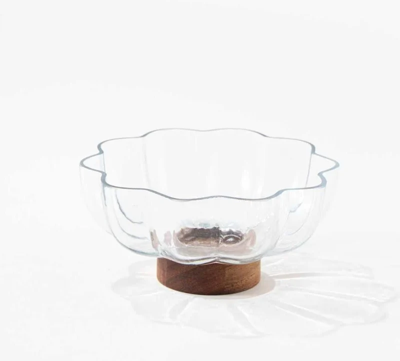 Glasschüssel auf Akaziefuß 21,8cm