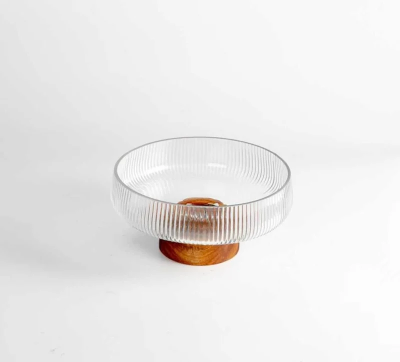Glasschüssel auf Akaziefuß 24,5cm