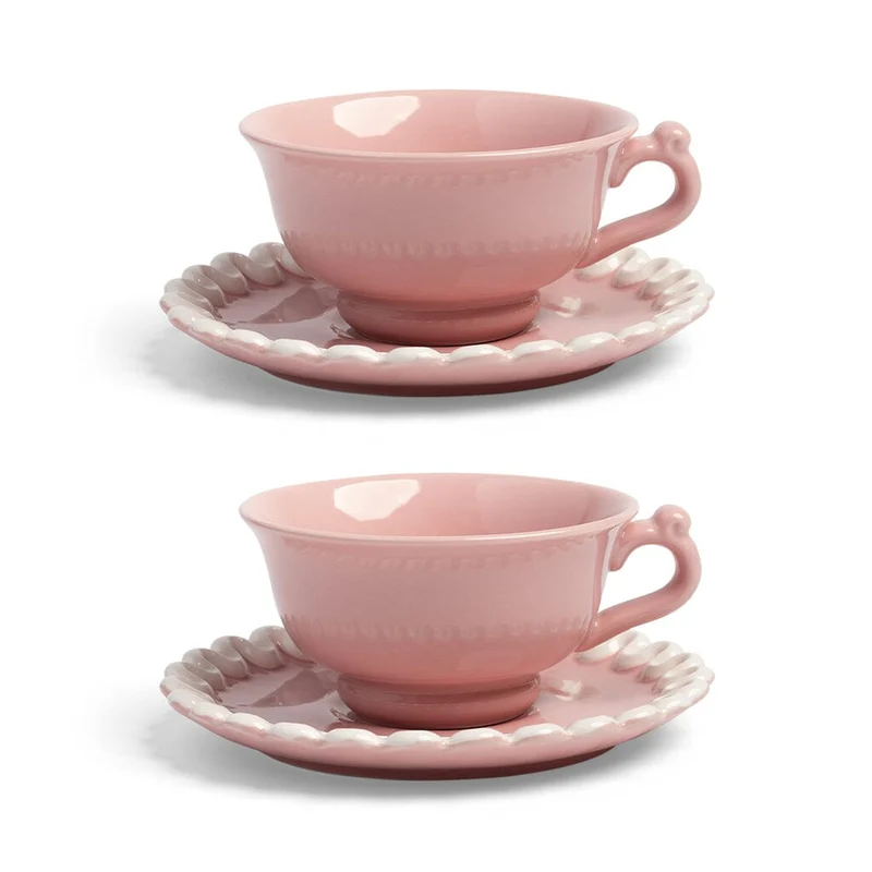 &Klevering - Sahnebecher und Untertasse - Rosa - 2er-Set