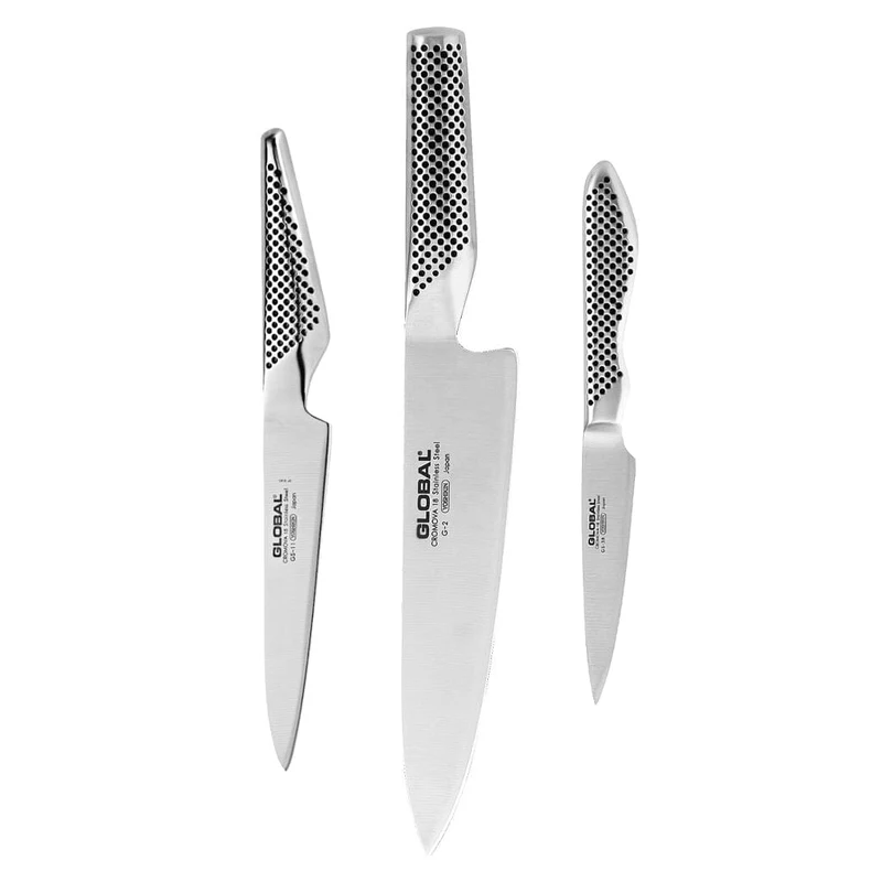 Global - G-21138 3-teiliges Messerset Kochmesser + Filetiermesser + Officemesser