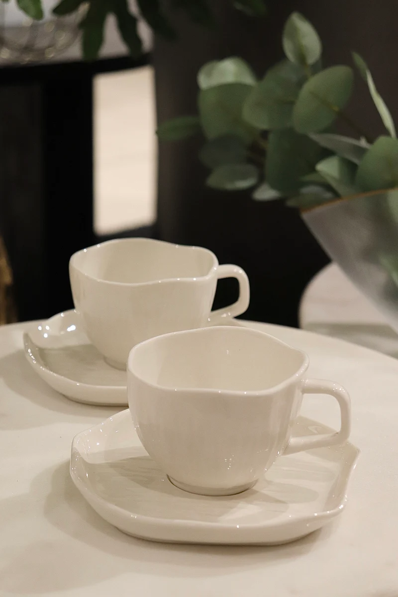 Cermico Weiss Kaffeetassenset 12 teilig für 6 Personen