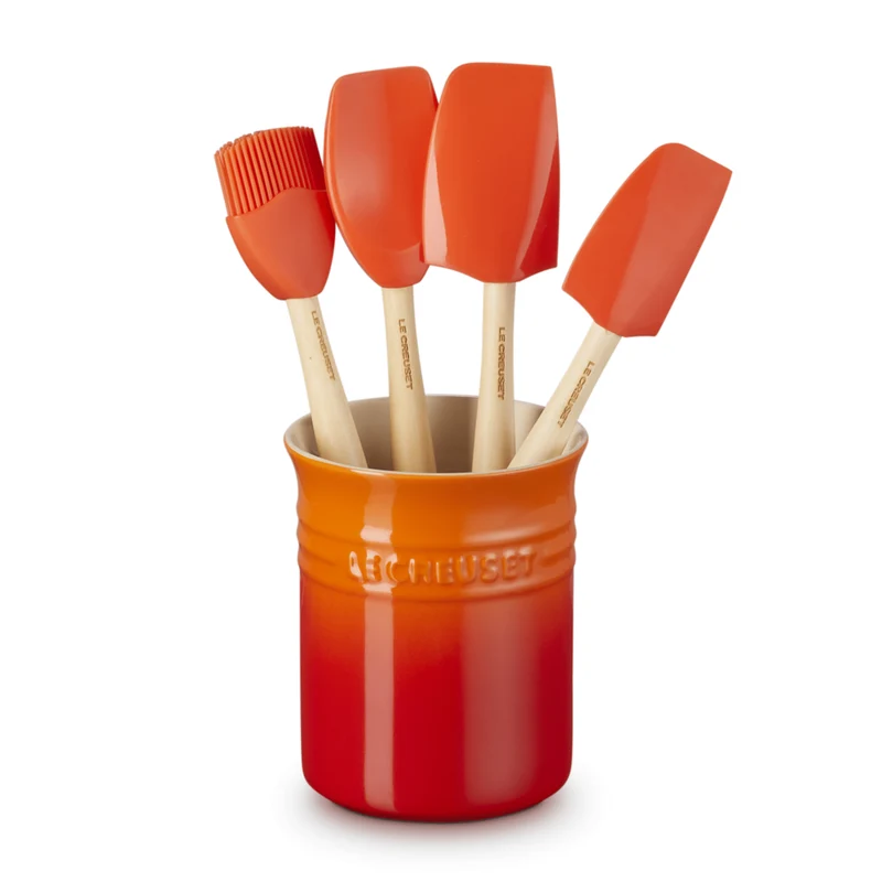 Le Creuset - Geschenkset mit Steingut-Spachteltopf und 4 Premium-Spateln