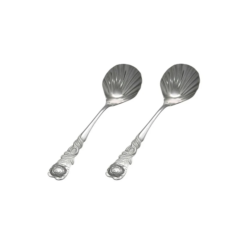 Edelstahl Zuckerlöffel Rosendekor Silber 2 teilig
