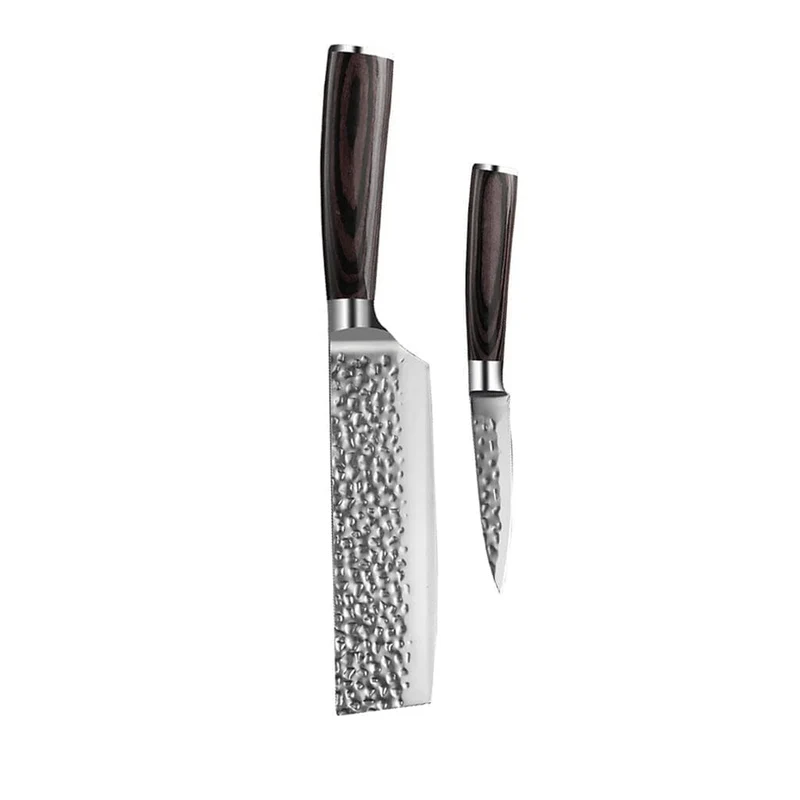 Shinrai Knives - 2-teiliges Messerset aus gehämmertem Edelstahl - Nakiri + Schälmesser