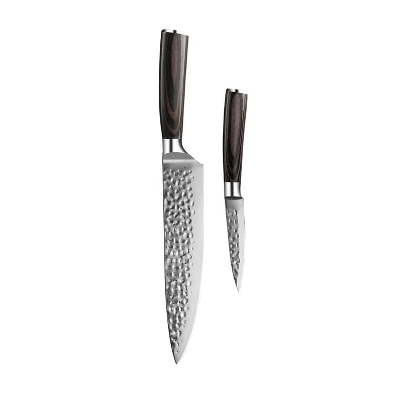 Shinrai Knives – 2-teiliges Messerset aus gehämmertem Edelstahl – Kochmesser + Schälmesser