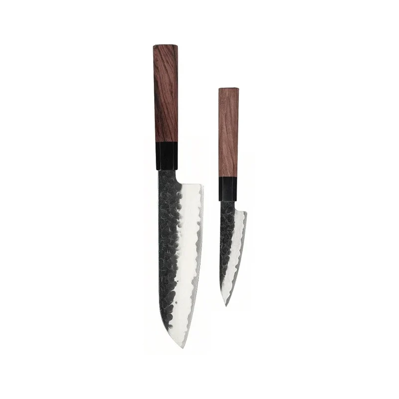 Shinrai Knives – Kurayami 2-teiliges Damastmesser-Set – Santoku + Schälmesser