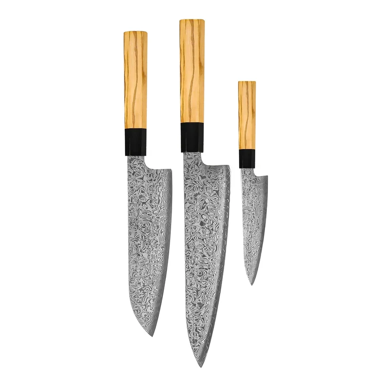 Shinrai Knives – Takumi Kaza 3-teiliges Damastmesser-Set – Kochmesser + Santoku + Schälmesser