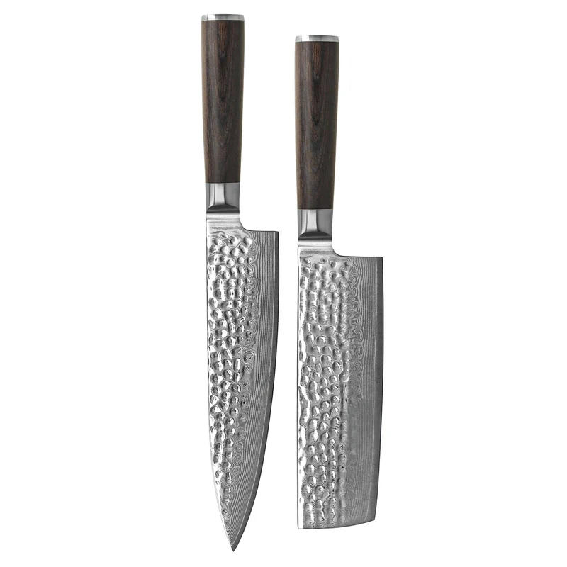 Shinrai Knives - Hammered Damask BR 2-teiliges Messerset - Kochmesser + Nakiri