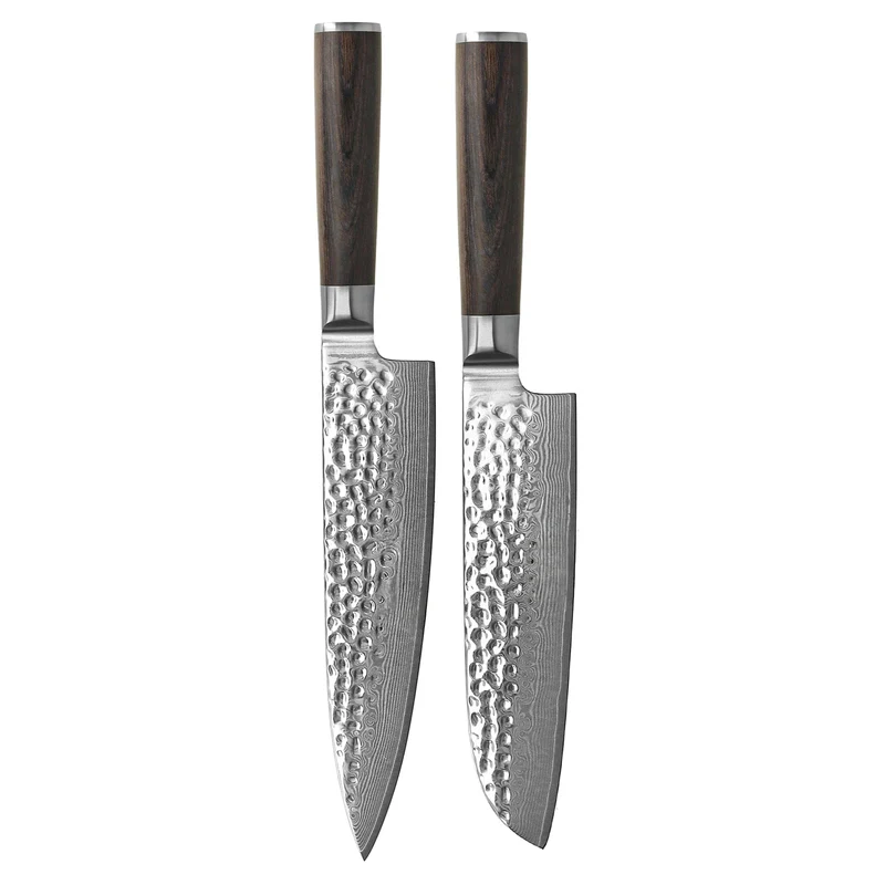 Shinrai Knives - Hammered Damask BR 2-teiliges Messerset - Kochmesser + Santokumesser