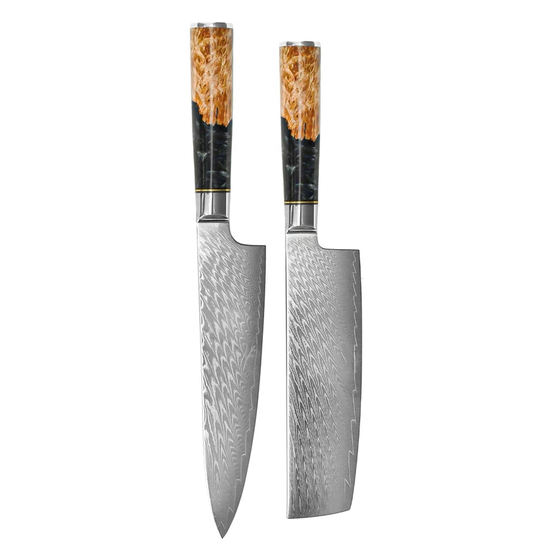 Shinrai Knives - Epoxy Onyx 2-teiliges Damastmesserset - Kochmesser + Nakiri