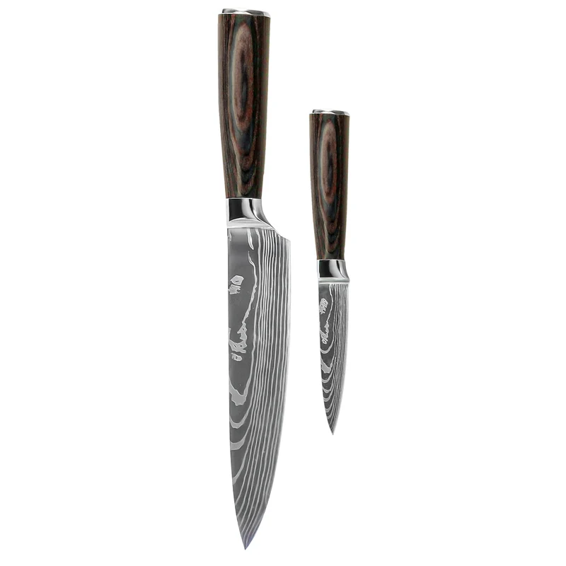 Shinrai Knives – 2-teiliges Messerset mit Damaszener-Print – Kochmesser + Schälmesser