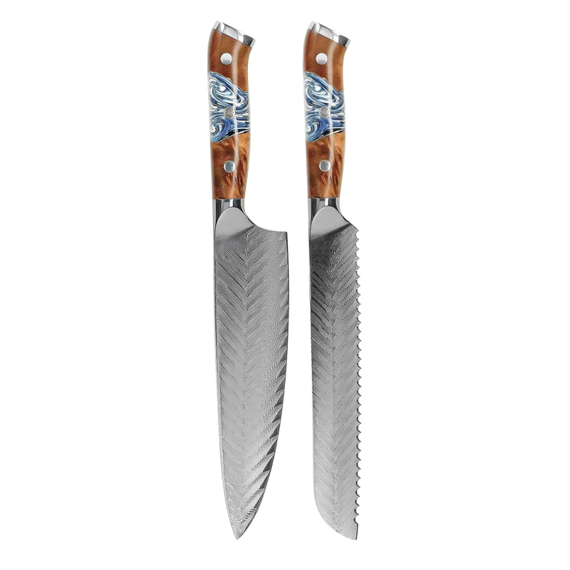 Shinrai Knives - Eclipse 2-teiliges Damastmesser-Set - Kochmesser + Brotmesser