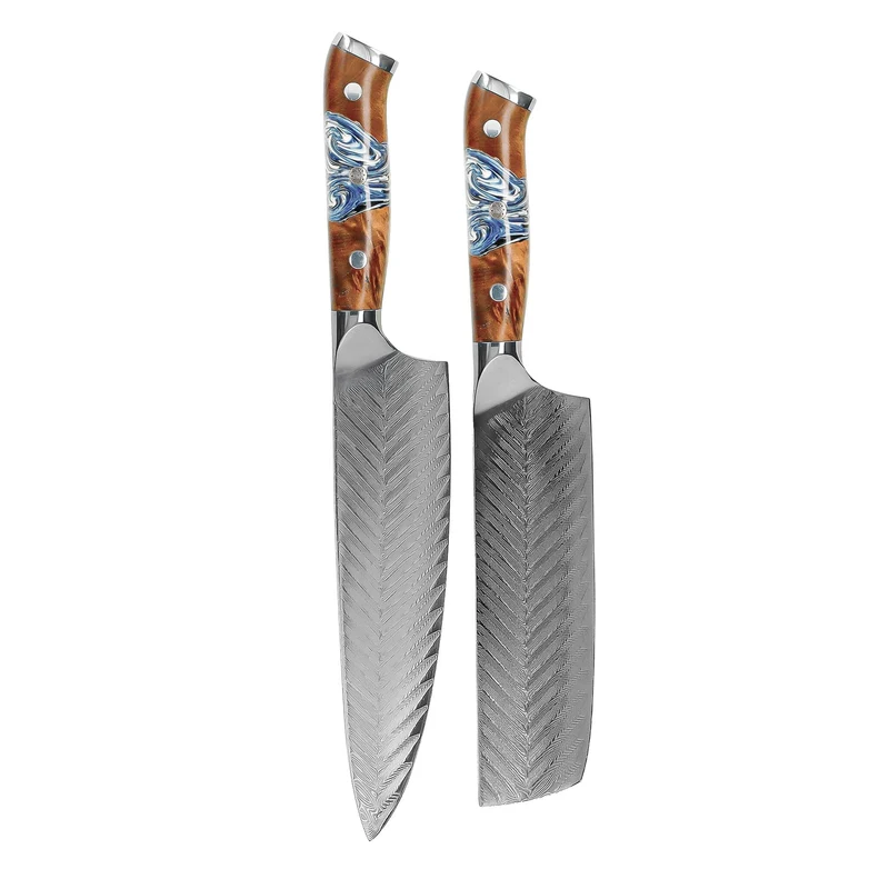 Shinrai Knives - Eclipse 2-teiliges Damastmesser-Set - Kochmesser + Nakiri