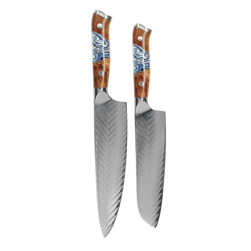 Shinrai Knives - Eclipse 2-teiliges Damastmesser-Set - Kochmesser + Santokumesser