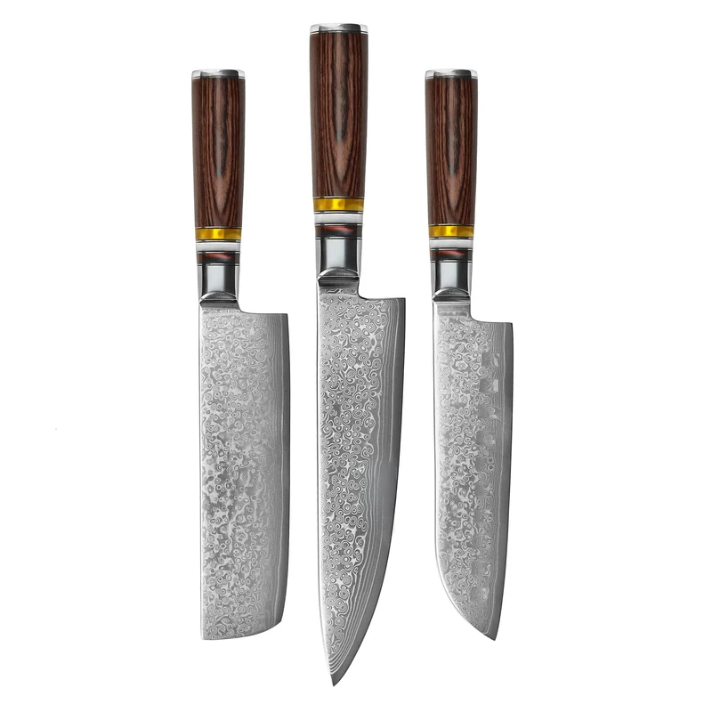 Shinrai Knives – Micarta Jewels 3-teiliges Messerset – Kochmesser + Nakiri + Santoku