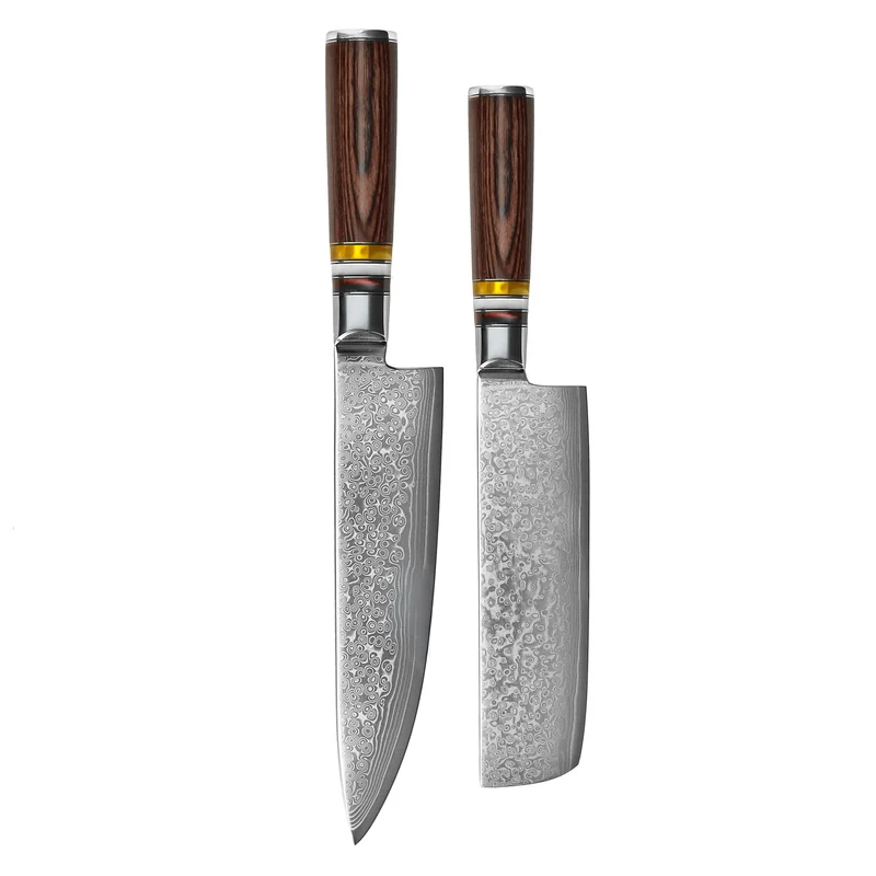 Shinrai Knives – Micarta Jewels 2-teiliges Damastmesser-Set – Kochmesser + Nakiri