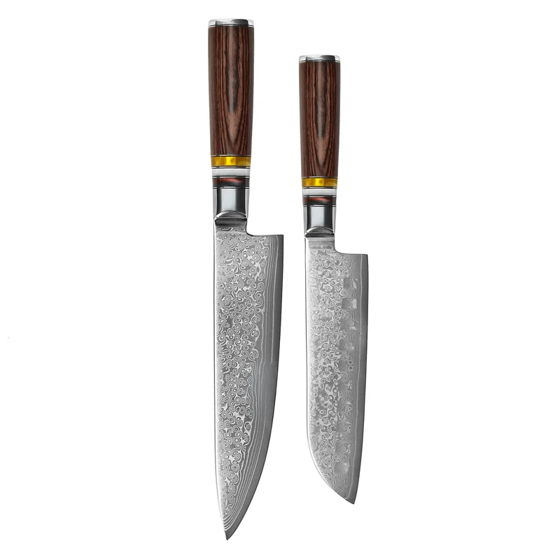 Shinrai Knives – Micarta Jewels 2-teiliges Damastmesser-Set – Kochmesser + Santoku