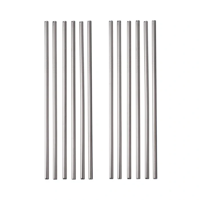 12 teilig Edelstahl Trinkhalm Set Silber Gerade