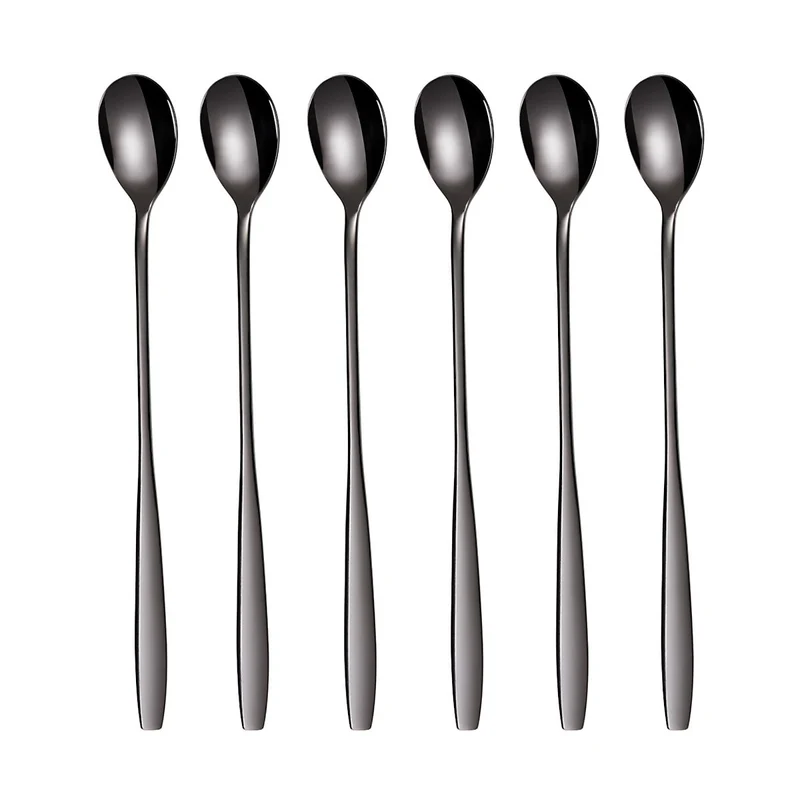 6 Stück Edelstahl Longdrinklöffel Schwarz