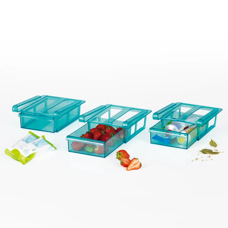 Klemm-Schublade für Kühlschrank - 3er-Set - transparent/blau