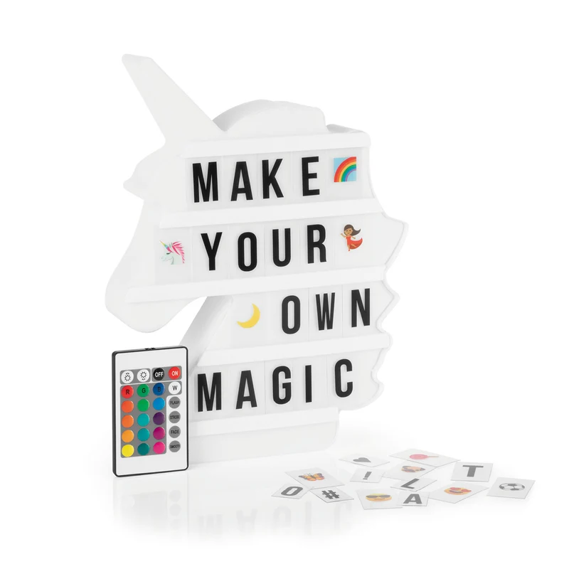 LED-Leuchtkasten Einhorn - 173 Buchstaben & 150 Moodjis