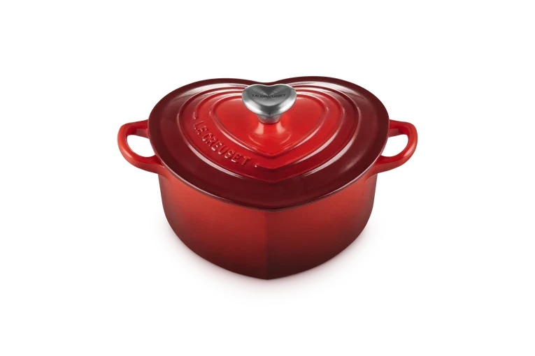 Le Creuset - Bräter "Herz" aus emailliertem Gusseisen mit Herzknopf aus Edelstahl