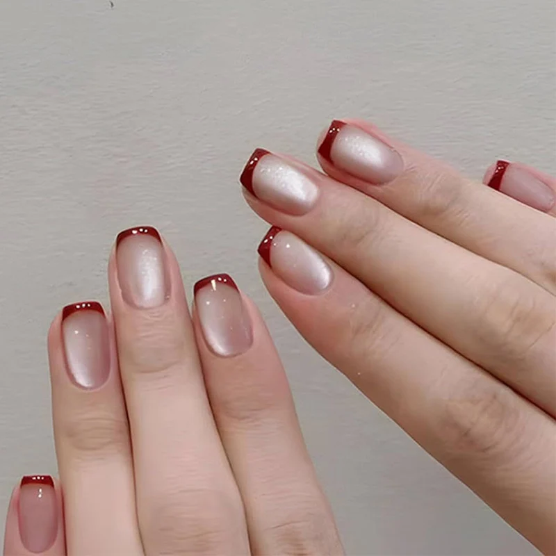 Elegante Ombre Französische Spitze Druck-Nägel Karnz
