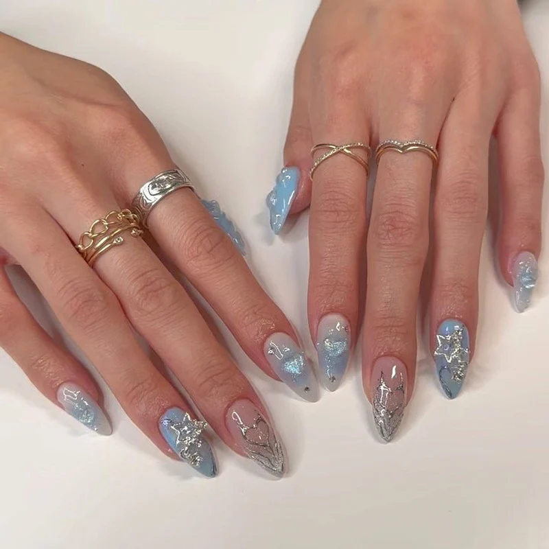 Stiletto Press-On Nagelset mit künstlerischem Ozean-Thema Karnz
