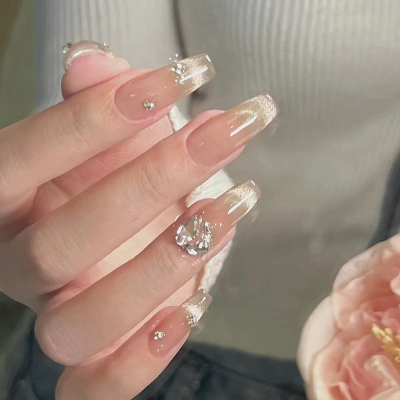 Premium mit Kristallen verzierter Press-On Nagelset Karnz