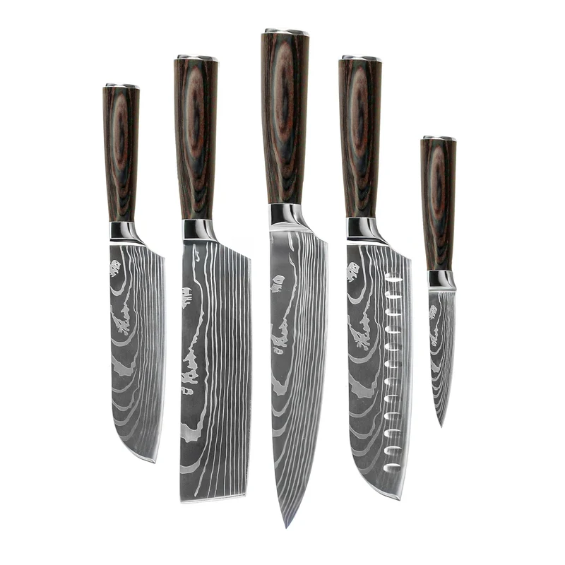 Shinrai Knives – 5-teiliges Messerset mit Damaszener-Print