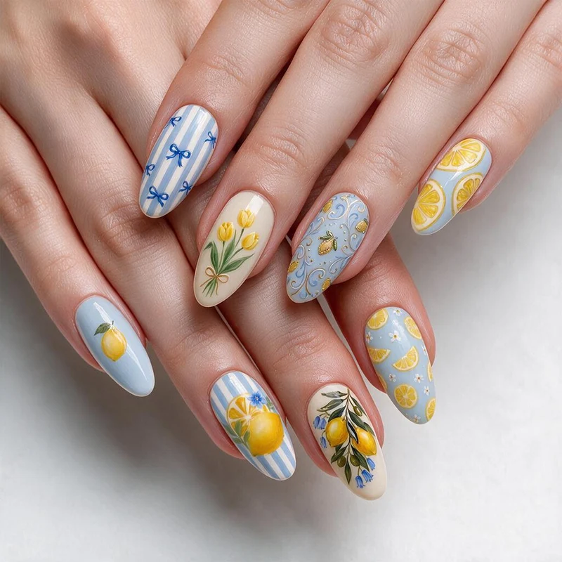 Kunstvolle Nagelkunst mit fruchtigem Zitrusdesign Karnz
