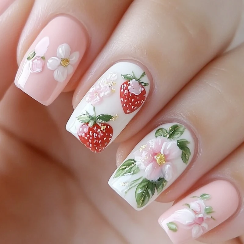 Erdbeer Blumen Nagelkunst Set Karnz