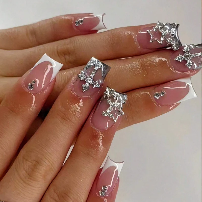 Glamouröse Strass Dekorative Stiletto Nagelerweiterungen Karnz