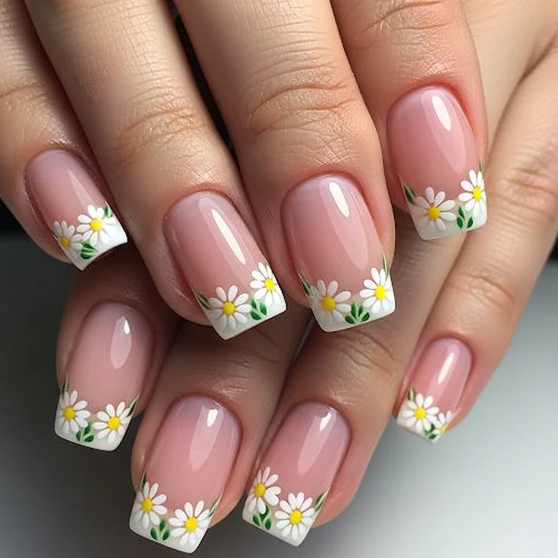 Florales French Tip Nagelkunst-Set Karnz
