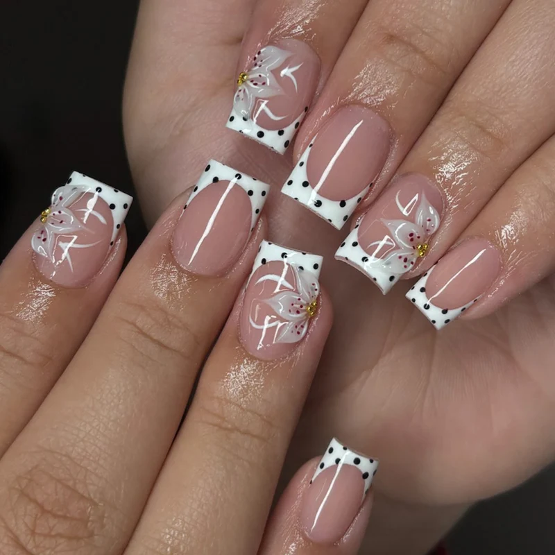 Floral Französische Spitze Acryl Nagelkunst Karnz