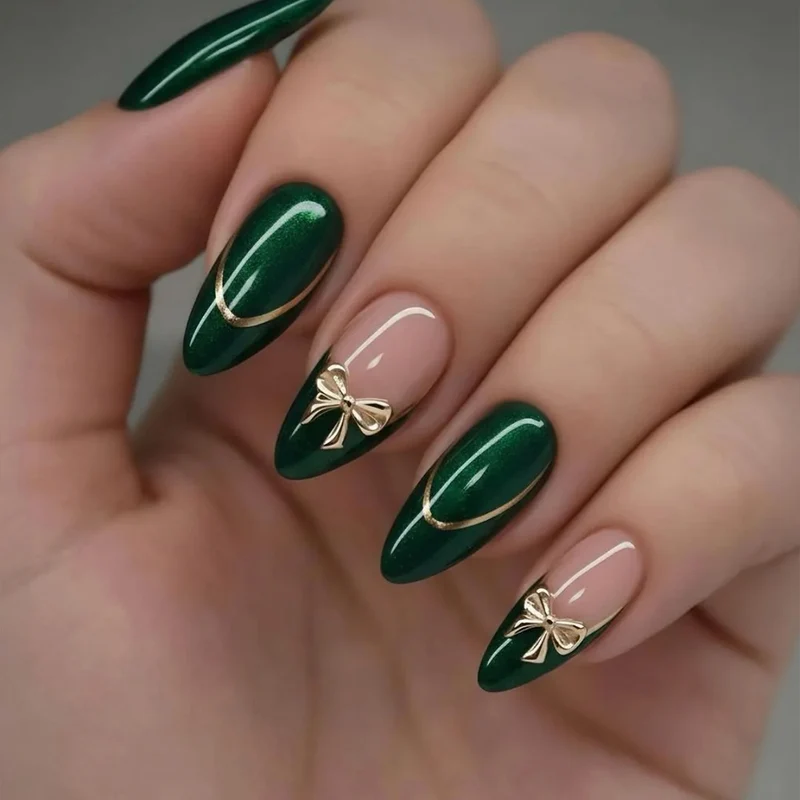 Elegante Stiletto-Gel-Nagelkunstverlängerungen mit dekorativen Schleifen Karnz