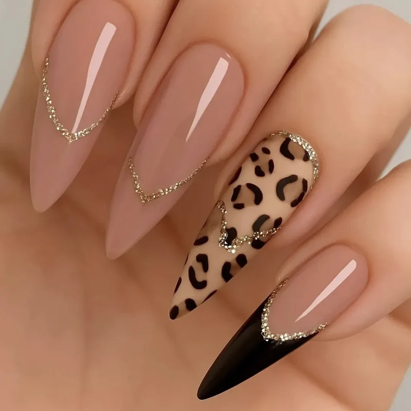 Elegant Leopard Print Stiletto Nagel Kunst Erweiterungen Karnz